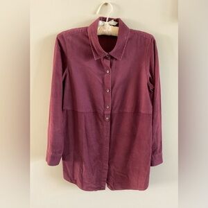 J. Jill Button Up Top Corduroy Blouse, Rich Burgundy, Size Petite Small